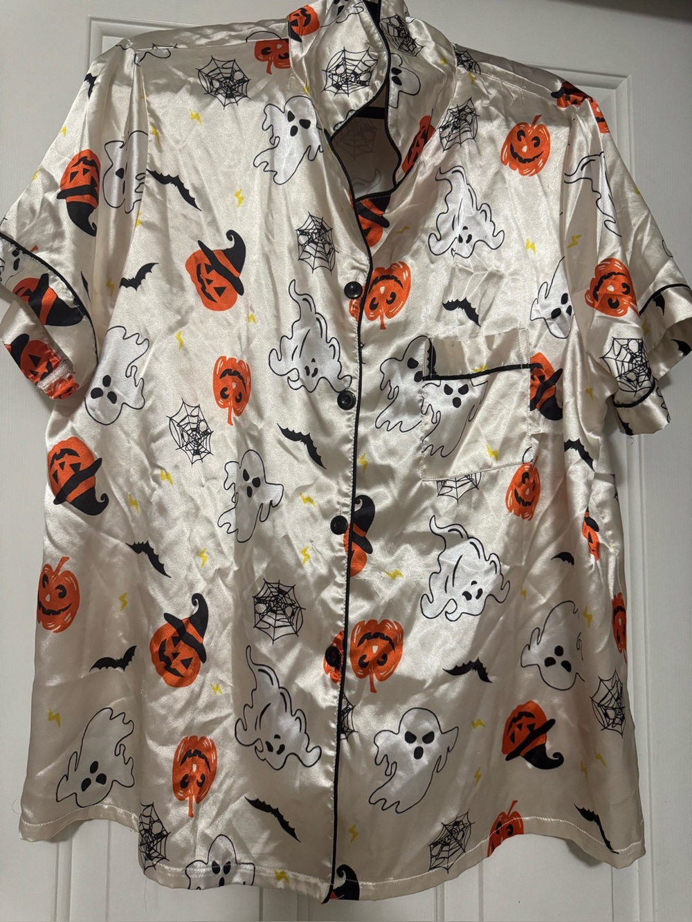 Halloween Ghost & Pumpkin Short-Sleeve Shirt - White pajama set